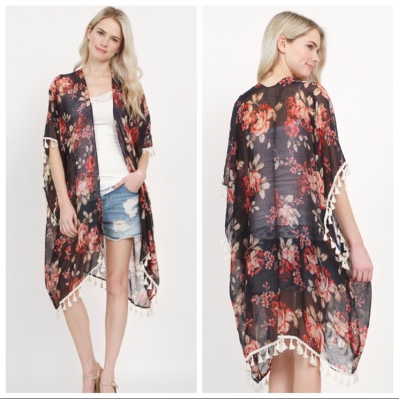❤️LAST NEW Navy Floral Kimono Cover Up - Picture 2 of 3